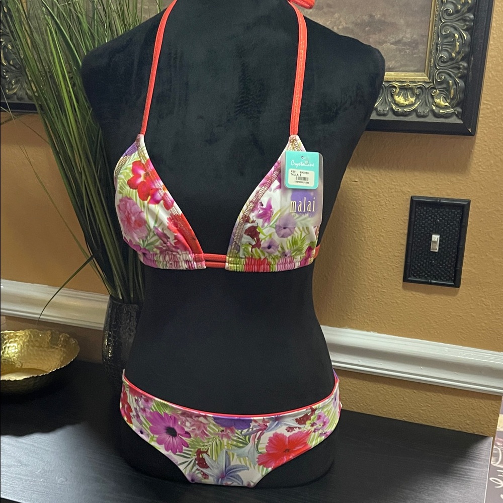 NWT Malai Floral Bikini Set with Pink Straps
